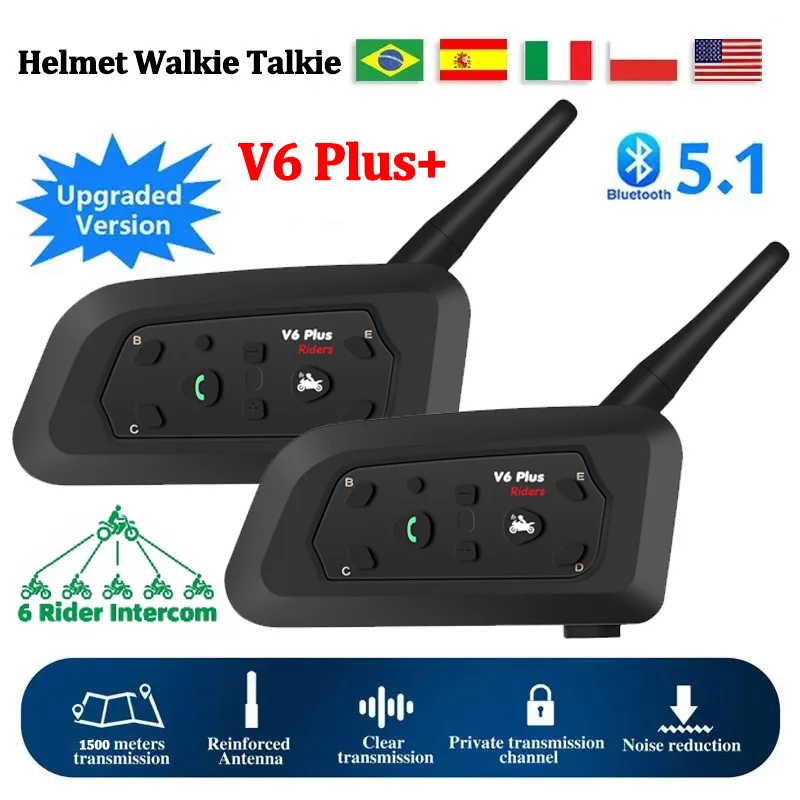 Intercomunicador V6 Plus para casco de motocicleta, interfono con Bluetooth 5,2, intercomunicador para cascos en moto,intercomunicador para moto