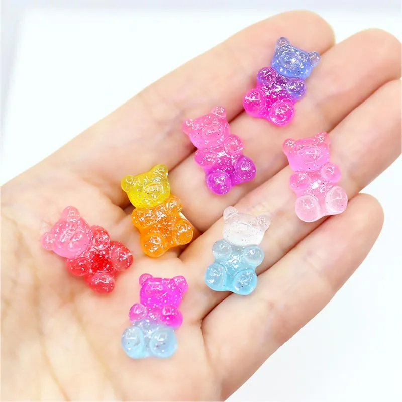 

10Pcs Glitter Gradient Bear Flat back Resin Cabochon Kawaii Fake Candy Embellishment DIY Scrapbooking Hair Clips Accessories