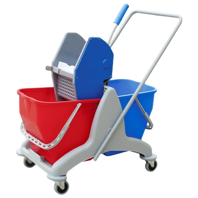

Down-pressure double-barrel water squeezer Thickened row mop bucket Dewatering truck Squeeze bucket