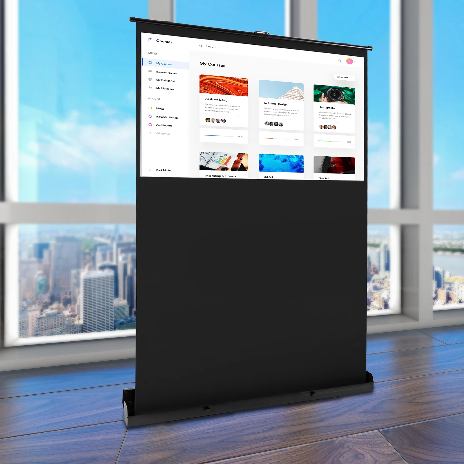 Pull-Screen-Projektion auf dem Boden um 60" 16:9 Pull-up-Projektionsleinwand Tragbare Projektionsleinwand zum Teilen von HD-Aufnahmen – Detail 13