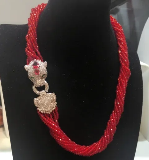 Women's fashion Leopard head clasp DIY accessory red glass crystal necklace welcome custom colors fashion jewelry