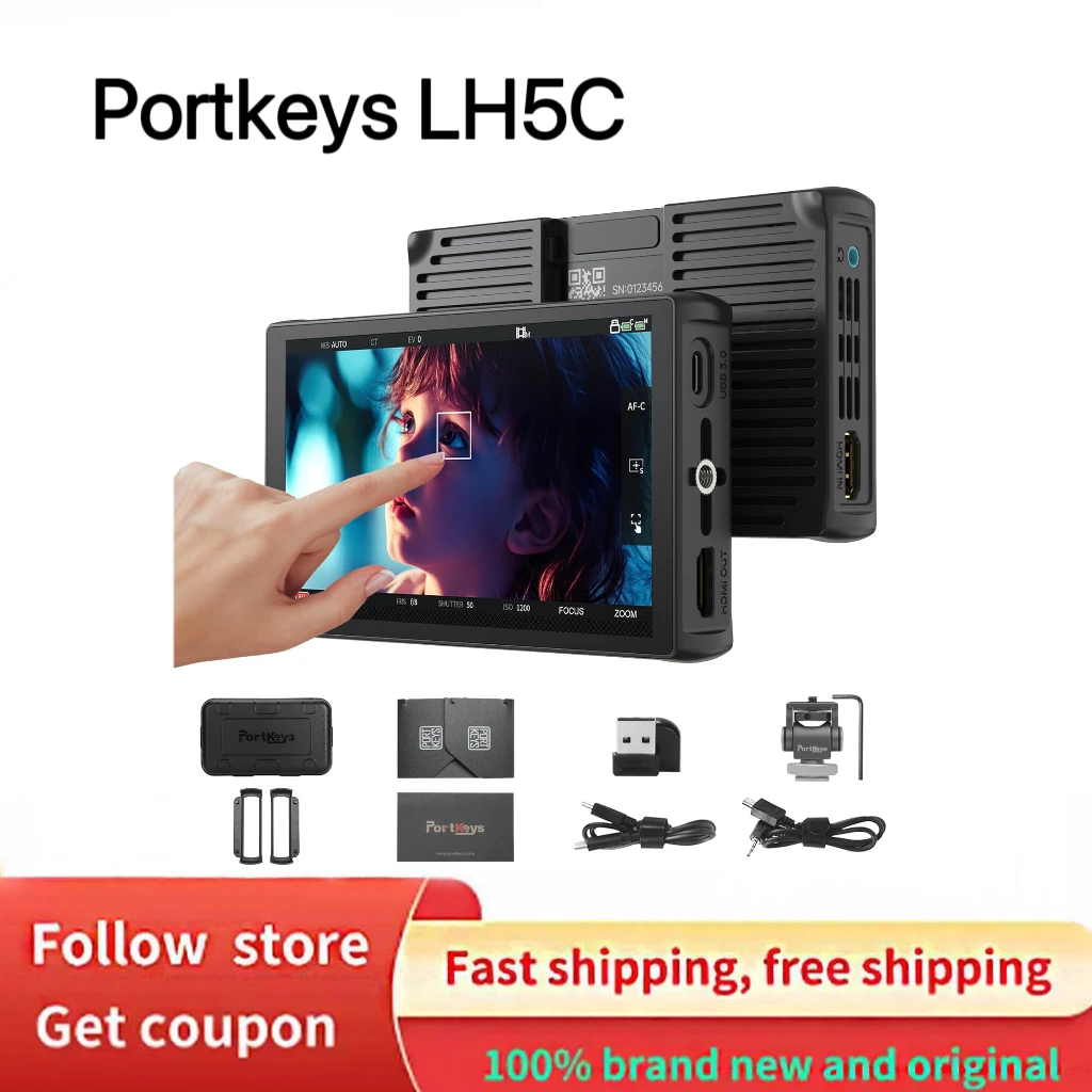 PortKeys LH5C 5.5'' HD IPS Camera Monitor 800 Nits High Brightness with Sunshade 3D LUT Director Field Monitor for Video Shootin
