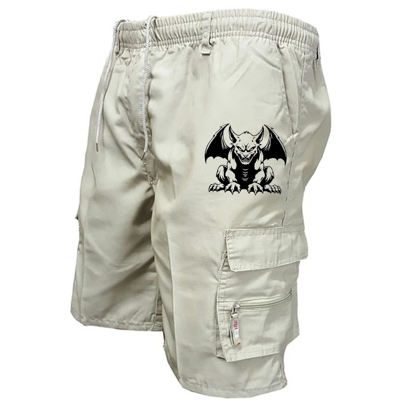 กางเกงขาสั้นแฟชั่นใหม่พิมพ์ลายเท่กางเกงขาสั้นคาร์โก้ของผู้ชาย S-3XL ลำลองทรงหลวมมีเชือกรูด
