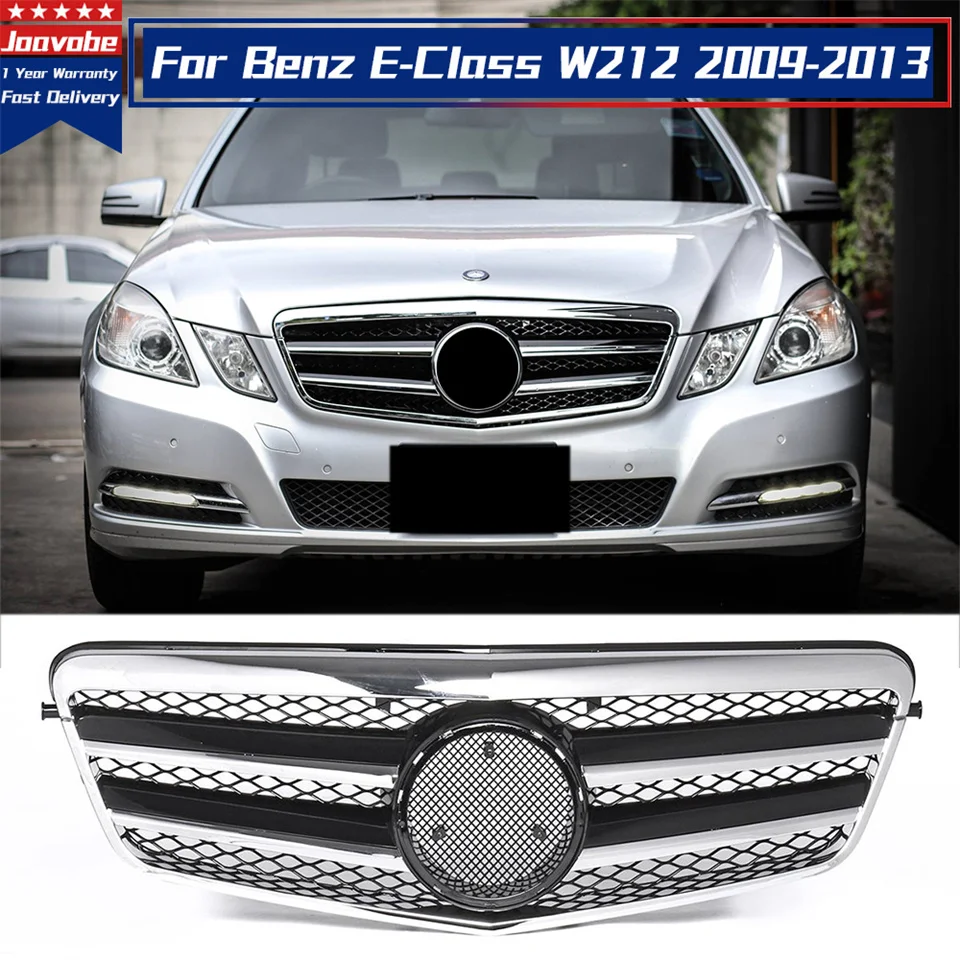 Chrome Black AMG Style Front Bumper Grille With Emblem For Benz E-Class W212 2009-2013 4D E200 E250 E280 E300 E400 E500 E550