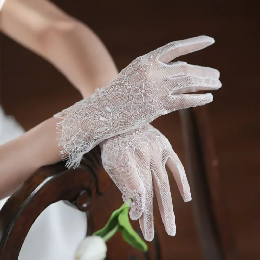 Guantes de conducción finos para Cosplay, guantes cortos para banquete, vestido de cena, manoplas de boda, guantes largos de encaje, guantes de malla nupcial para fiesta