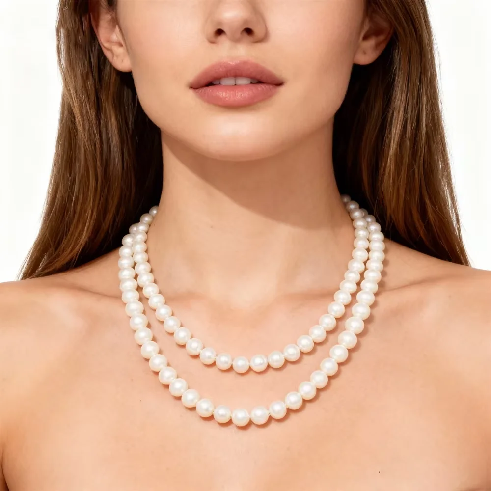 

PESENAR 1920s Style Double Strand Pearl Necklace for Flapper Costume and Vintage Gatsby Accessory