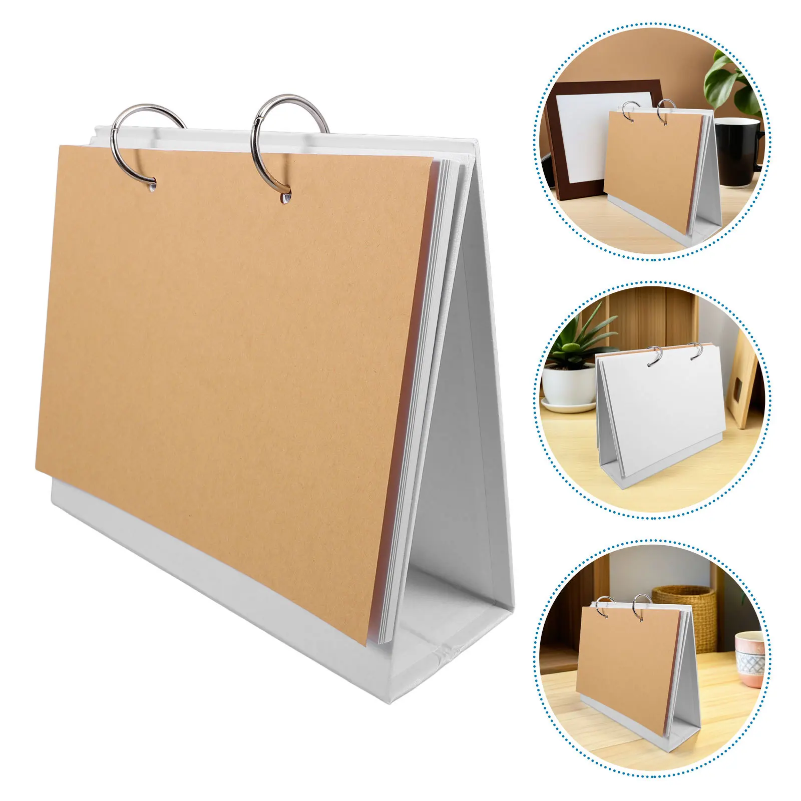

5set Blank Page Desk Calendar: Reusable Loose-Leaf Desktop Organizer With Metal Ring Binding For Home Office School Refillable