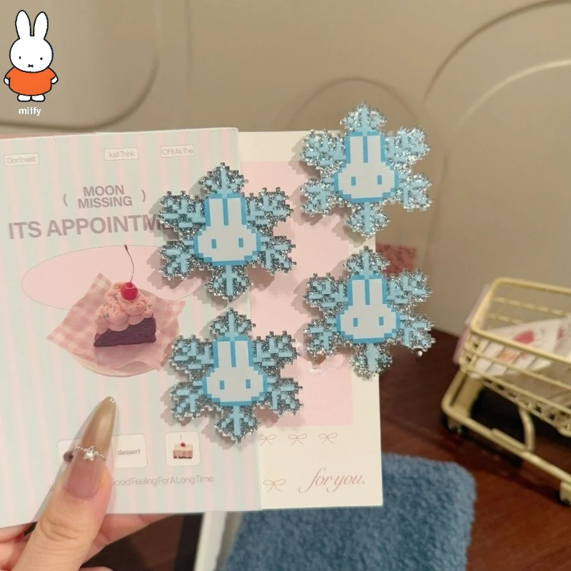 Pince à cheveux série flocon de neige lapin Miffy Kawaii, accessoires pour cheveux en forme de cœur pour fille, dessin animé, cadeau de noël pour Festival pour enfants