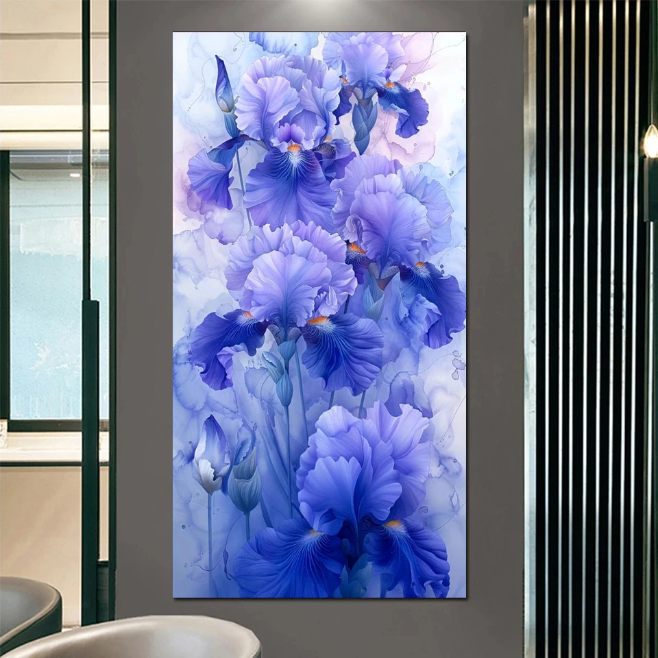 Diy Large Size Diamond Art Colored Iris Flower Painting Stitch Kits Full Mosaic Embroidery Rhinestone Picture Wall Decor