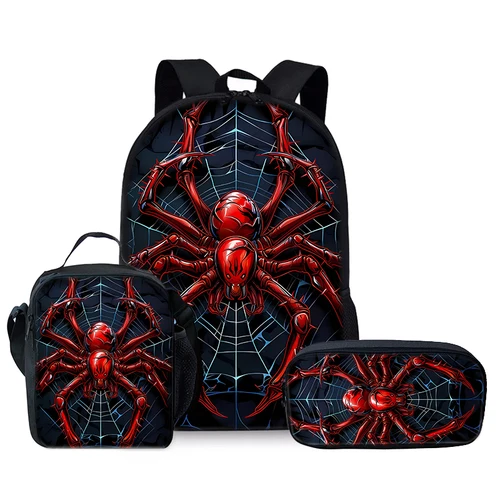 Conjunto de mochila de tres piezas Red Spider para niños y niñas, los mejores regalos, mochila escolar de dibujos animados en 3D para niños