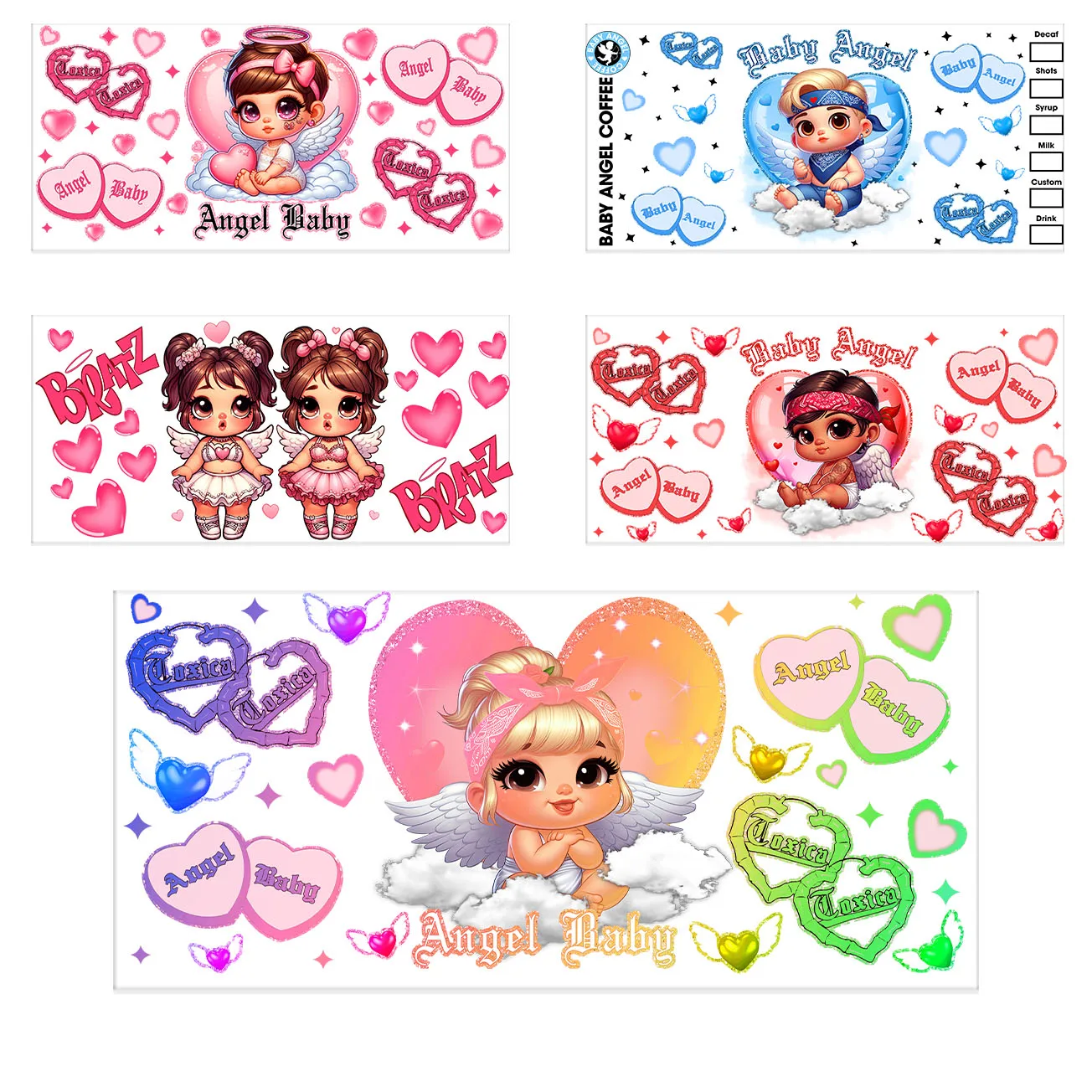 

Angel Baby Series Easy peel waterproof DIY Decals 3D transfers uvdtf crystal stickers 16oz uv dtf cup wraps for Glasses