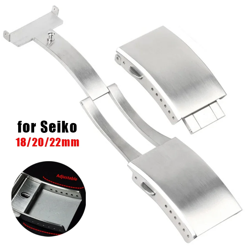 18 мм, 20 мм, 22 мм, твердая пряжка из нержавеющей стали 316L, регулируемая металлическая кнопка для Seiko, удлиненная двойная складная застежка, аксессуар