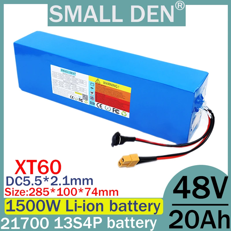 New 48V 20ah 21700 Lithium Battery Pack 13S4P Bicycle Scooter Motorcycle Built in BMS 1500W High Power Rechargeable Battery