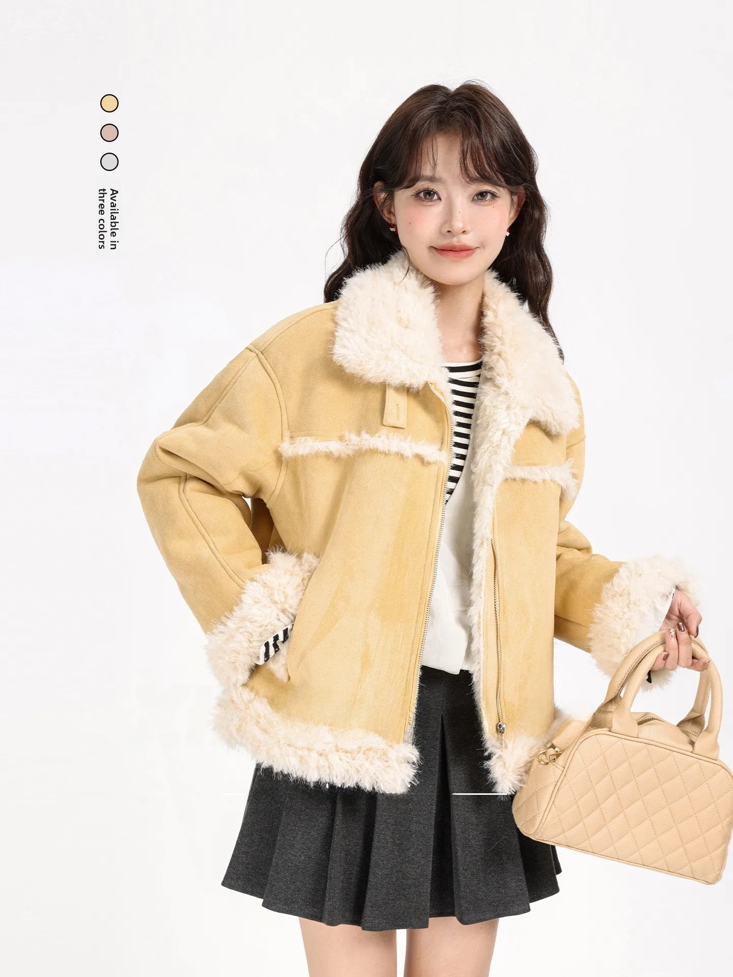 

Korean Sle Suede Fur Jaet Women's Winter New Warm Plaid Lamb Fur Coat Thiened Cotton Clothes Stand Fit Long Sve