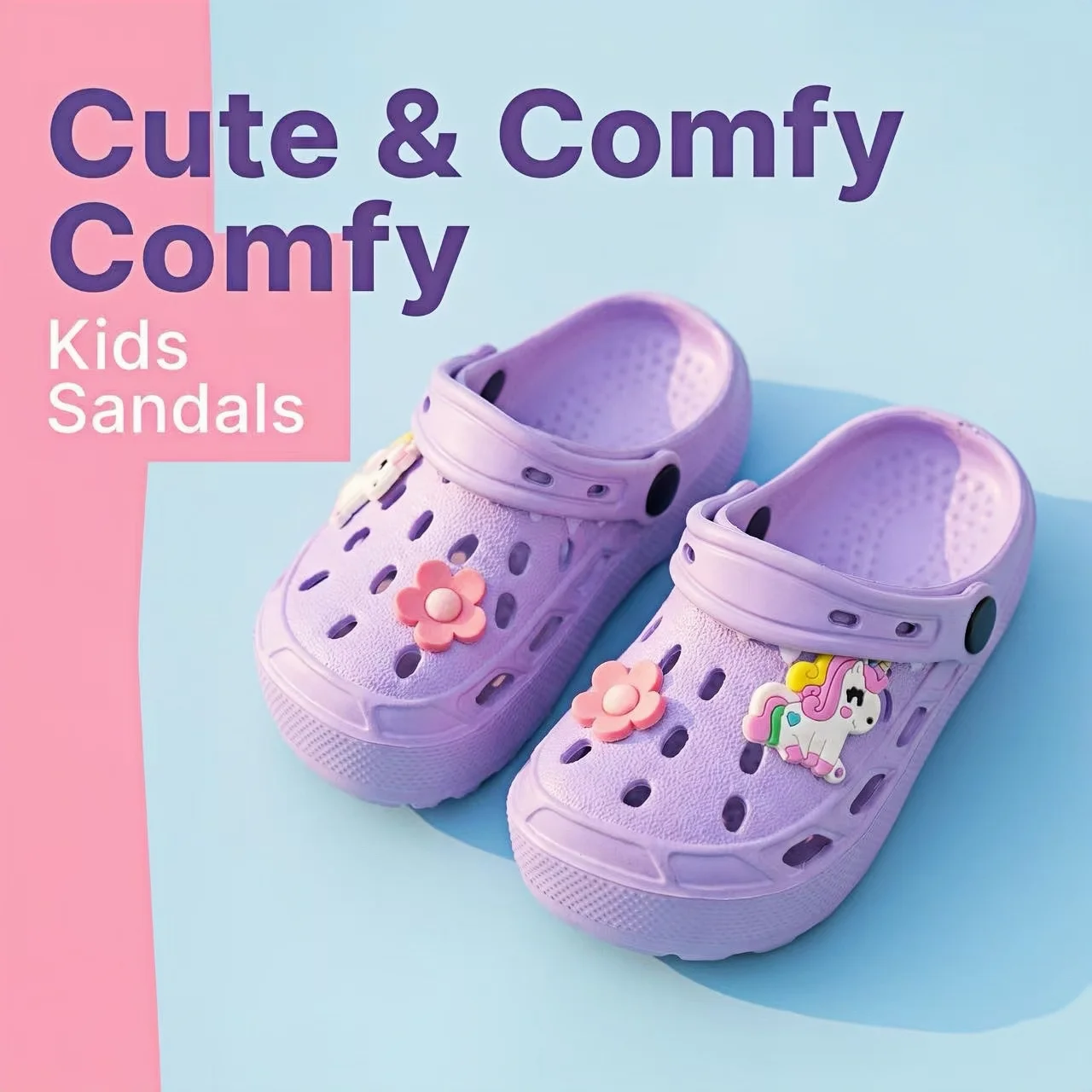 Kids Hole Shoes Breathable Clog Sandals Lightweight Back Strap Unicorn Decor Summer Casual Beach Shoes Girls
