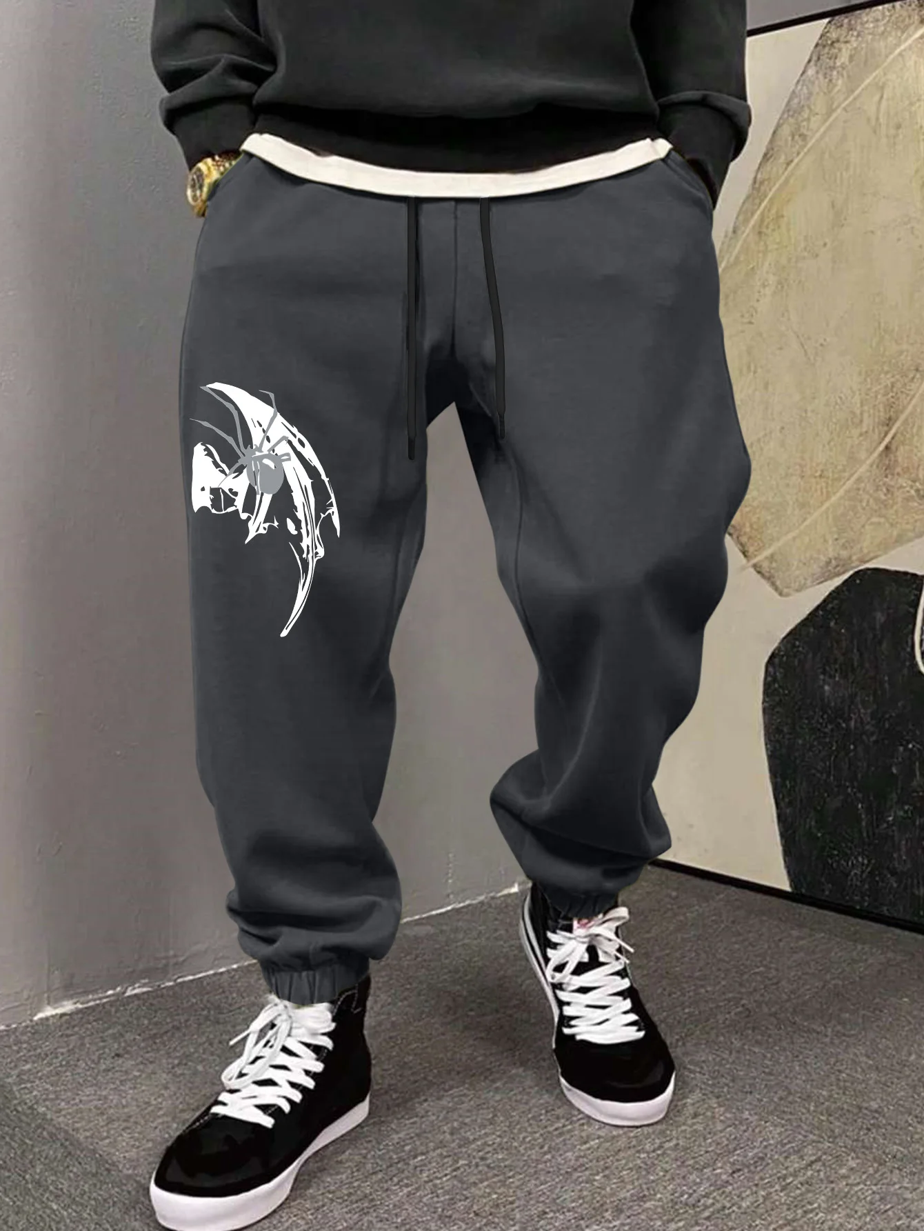 Men's Dark Grunge Broken Wing Spider Print Sweatpants Elastic Waist Soft Daily Goth Street Hip Hop Joggers