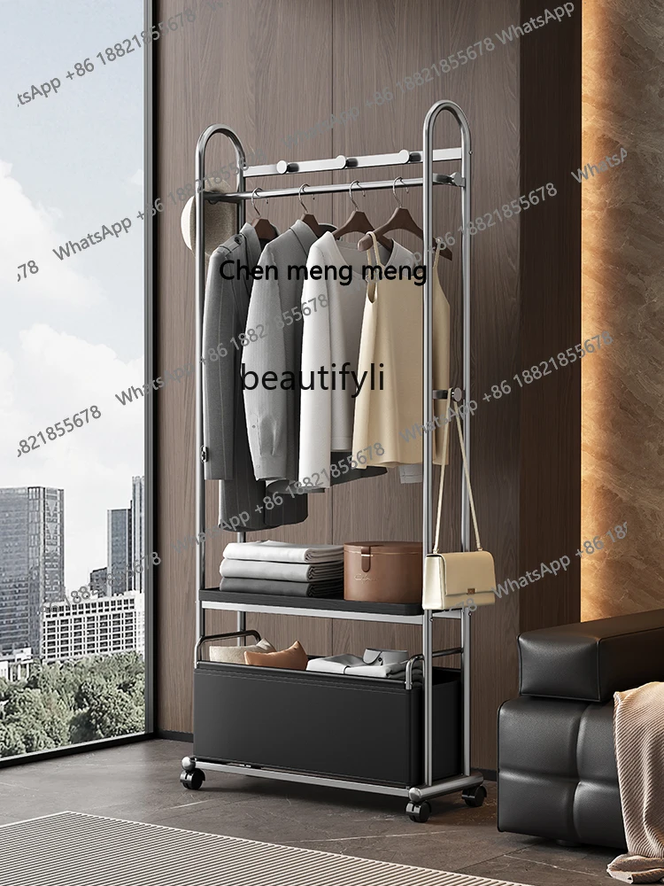 

Italian solid wood coat rack floor-to-ceiling bedroom removable hanger light luxury stainless steel home living room rack H