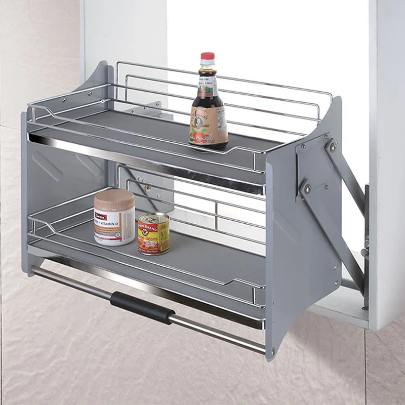 Kitchen Hanging Cabinet Lifting Pull-Down Kitchen Storage Rack Damping Buffer 4-speed Adjustment Dish&Bowl Drawer Baskets