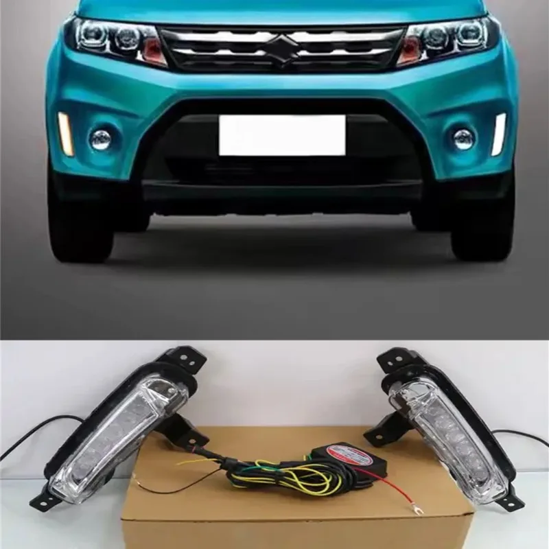 Car Accessories Daytime Running Light For Suzuki Vitara 2015-2019 Turning Yellow Signal Relay Waterproof12V LED DRL