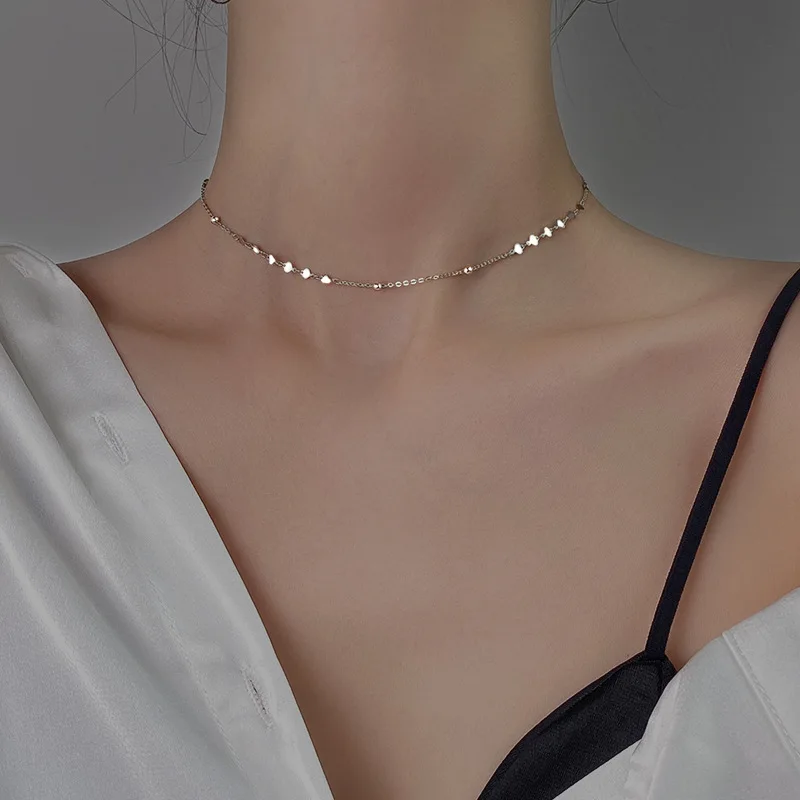

925 Sterling Silver Simple Style Heart-shaped Necklace Charming Woman Collarbone Chain Choker Birthday Gift Exquisite Jewelry