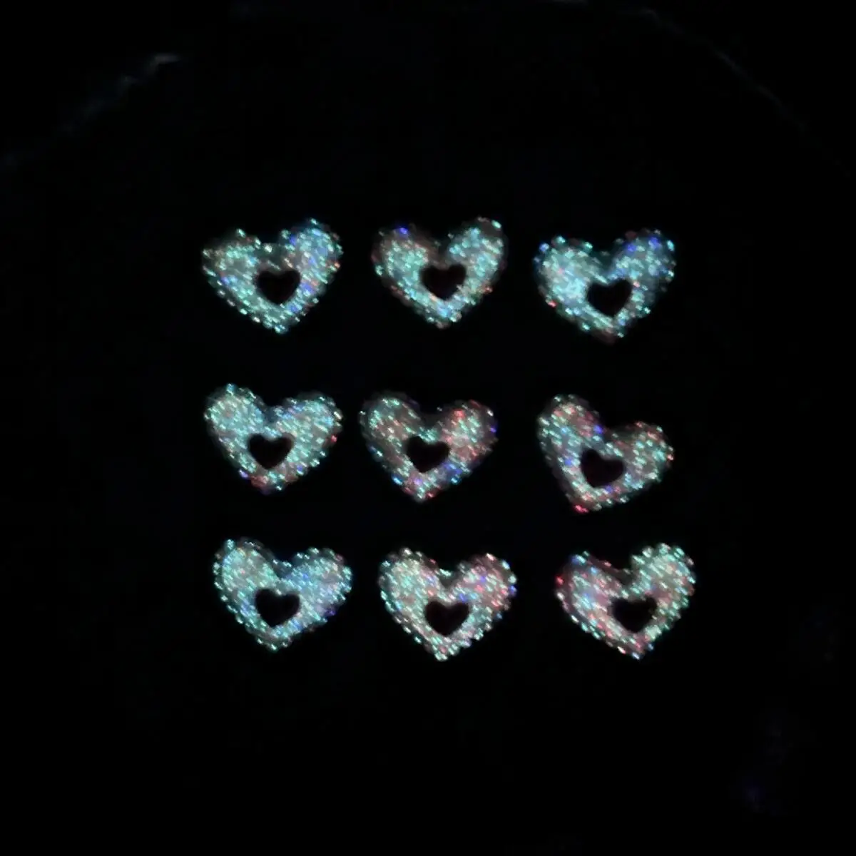50PCS 3D New Double Layered Heart Resin Nail Charms Luminous Colorful Lace Peach Heart Nail Art Decorations DIY Nails Supplies