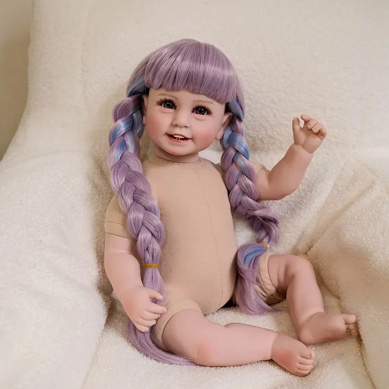 55CM Lächeln Nude Puppe Schlafen in Weichen Stoff Körper Lebensechte Reborn Kleinkind Hand Verwurzelt Haar Kuschelige Baby Mädchen Puppe baby