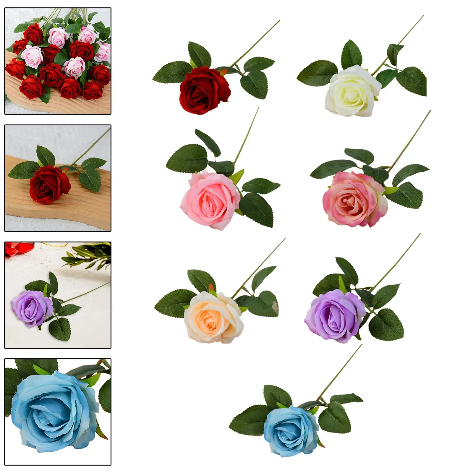 Artificial Flowers Faux Bouquets Silk Cloth Fake Rose Simulated Rose for Photography Prop Parties Wedding Decoration Birthday