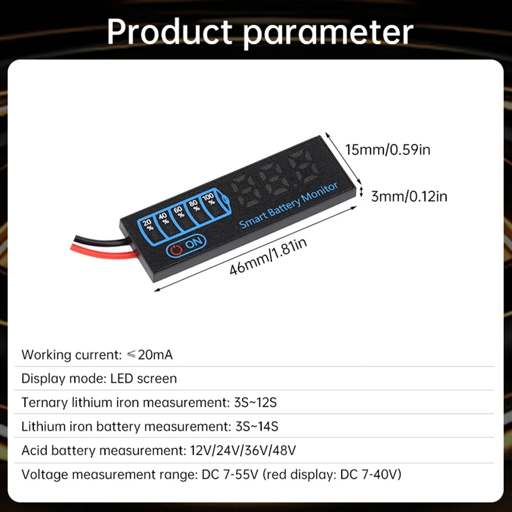 DC 7-55V Acid/Lithium Universal Battery Charge Indicator Board LED D isplay Indicator Voltage Charge Indicator 20MA with Alarm