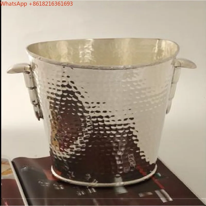 European American Imported High-grade Brass Hand Hammer Pattern Double Handle Ice Bucket Club Bar KTV Wine Barrel Ornament