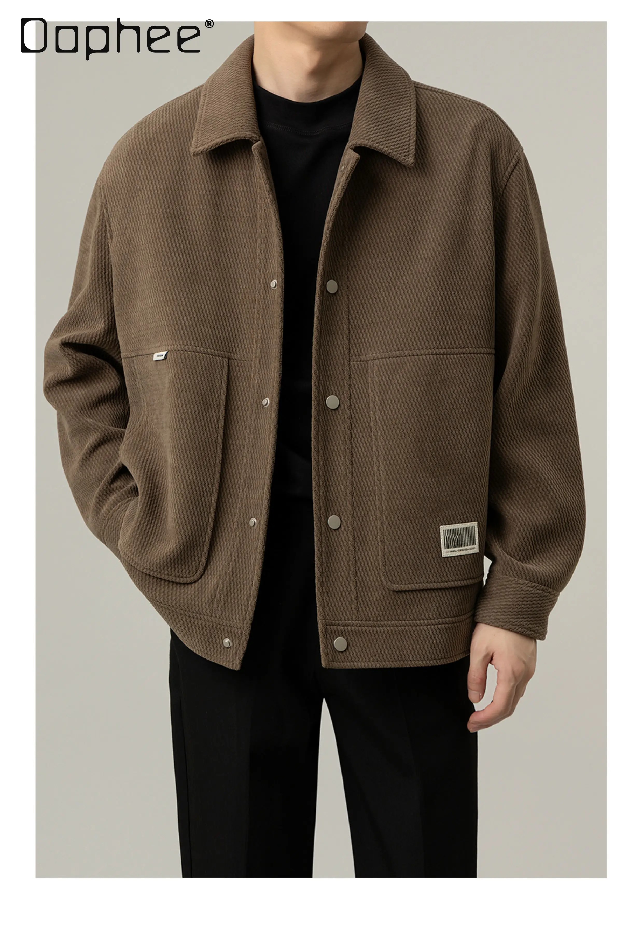 

Autumn Winter New Korean Commuting Style Men's Lapel Black Coffee Jacket American Loose Casual Gray Green Down Jacket