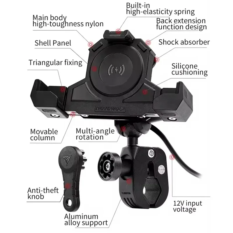 Motorcycle Phone Mount Holder Anti-Shock Phone Holder for Motorcycle Metal Handlebar Clamp Bicycle Bike Phone Holder Mount - view 4