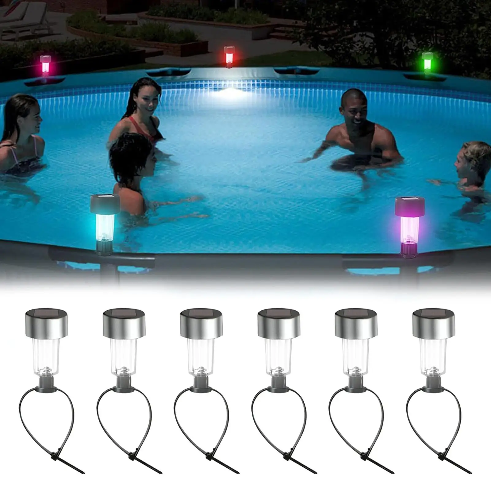 Fence Lights Solar Powered 6 Pieces Solar Deck Lights Colorful Weatherproof LED With Tie Lamp For Indoor Patio Poolside Garden