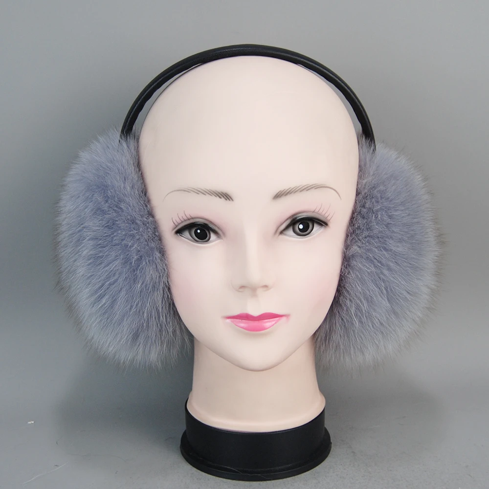 2024 New Fashion Women Fluffy Real Fox Fur Earmuffs Winter Lady Big Pompoms Fox Fur Plush Ear Muff 100% Natural Fox Fur Earlaps