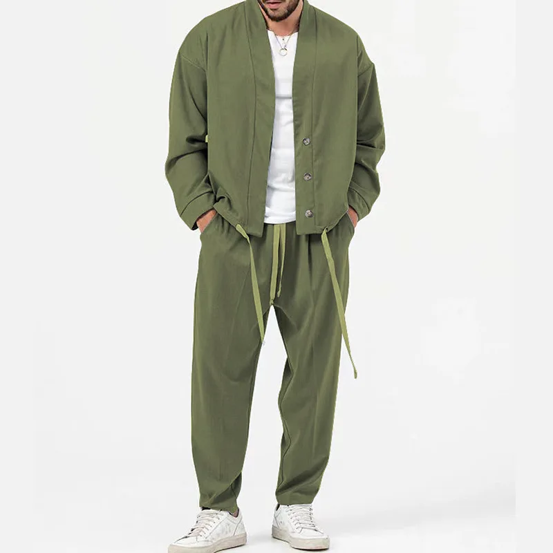 Ensemble Deux Pièces de Style Rétro Américain pour Homme, Veste à Manches sulfet Pantalon, Sans Chapeau, Collection Automne 2024