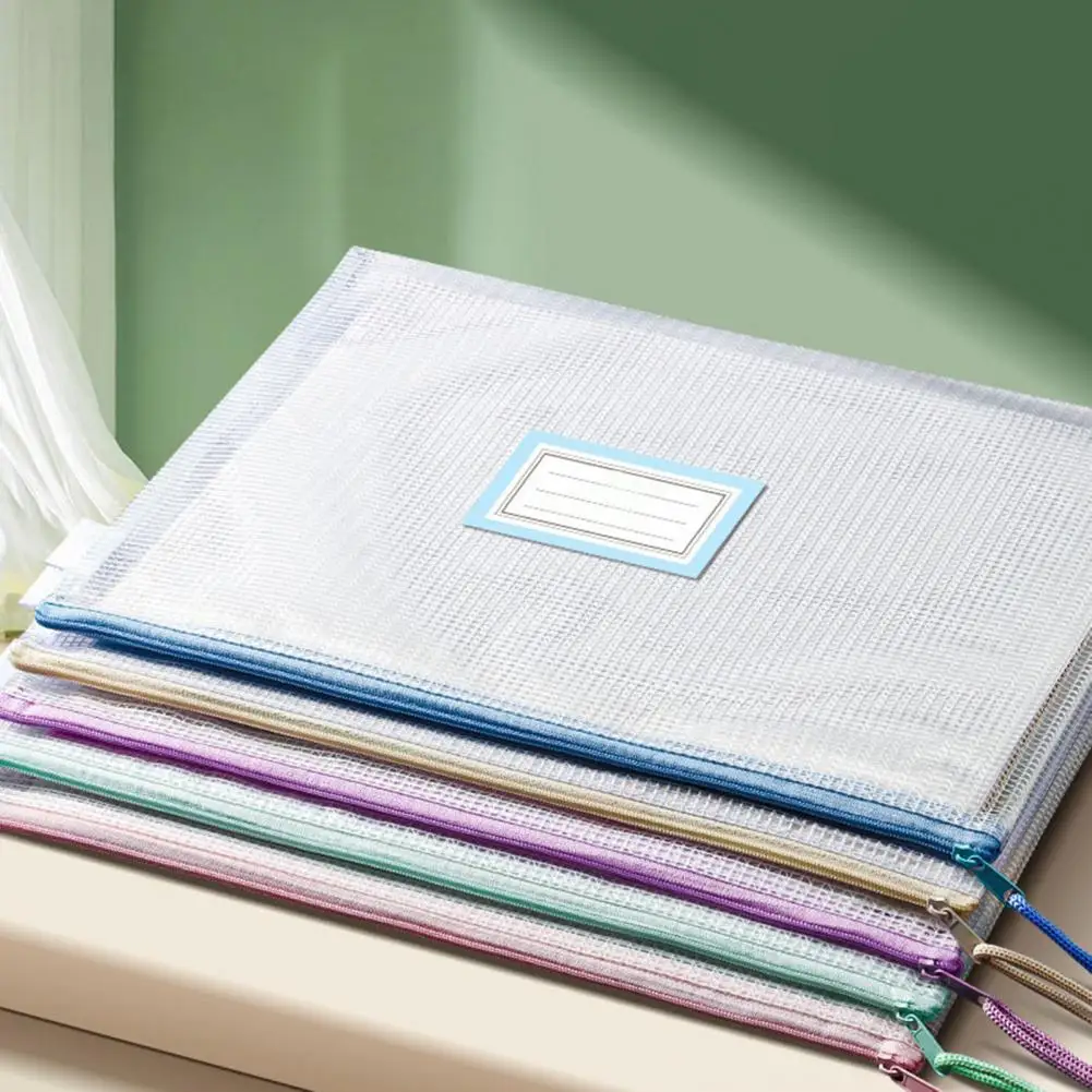 Bolsa de malha de capacidade à prova d'água, bolsa com zíper de malha a4 para organização de viagens de escritório, bolsas de documentos de plástico para material escolar