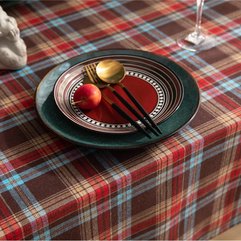 Christmas Plaid Tablecloth Xmas Party Red Green Rectangle Table Cloth Vintage Dining Table Cover For Home Living Room Decoration