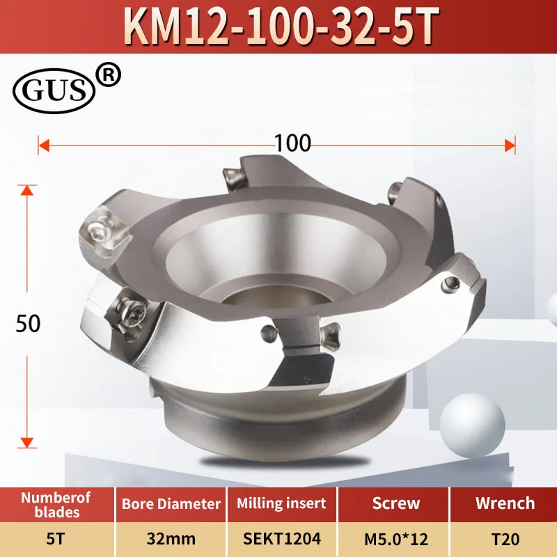 KM12 45 gradi sgrossatura faccia fresa testa adattatore di taglio 50 63 80 100 inserto in metallo duro SEKT1204 tornio CNC utensili