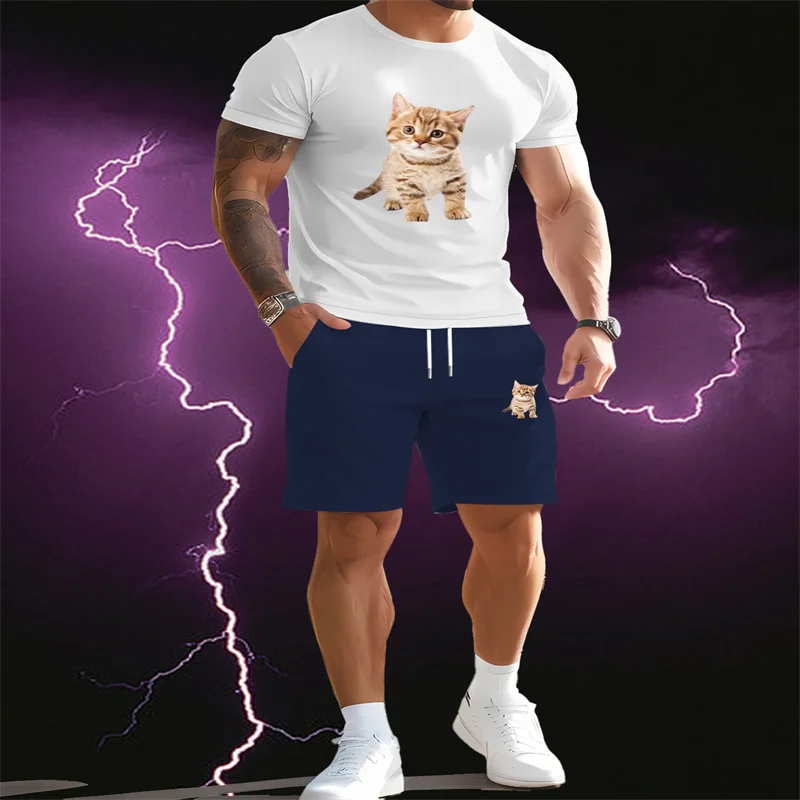 

2025 Summer New Fashionable Men's Sports Set Short Sleeve T-shirt Outdoor Sports Shorts Two Piece Set Daily Leisure Sports Wear