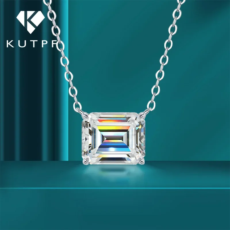 1/2/5carat Emerald Cut Moissanite Pendant Necklaces for Women 925 Silver Plated 18k Gold Rectangle Solitaire Diamond Neckchain