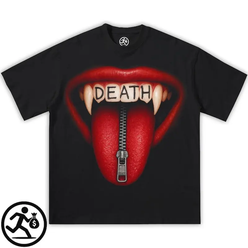 تي شيرت Death Lick، جرافيك قطني، للرجال والنساء، للجنسين، شفاه y2k، موضة، ملابس الشارع، قمصان لطيفة، تي شيرت، أفيون، ملابس الشارع، لطيف
