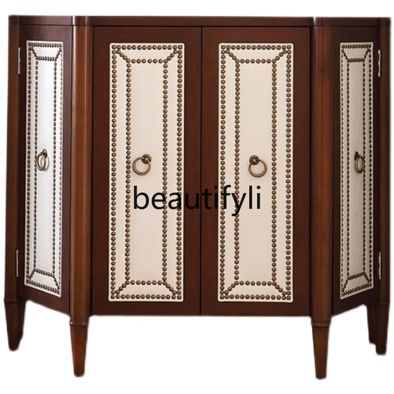 

American rural entrance cabinet Solid wood entry semi-round walnut entrance hall light luxury decorative cabinet