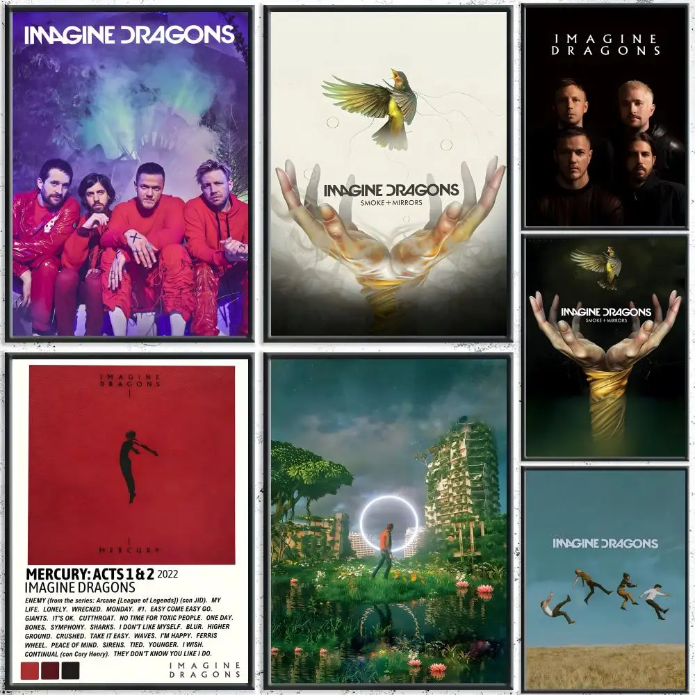 Banda de rock imagine d-dragons ossos pintura caligrafia hd lona cartaz vinco livre à prova dwaterproof água todo o espaço decoração da parede
