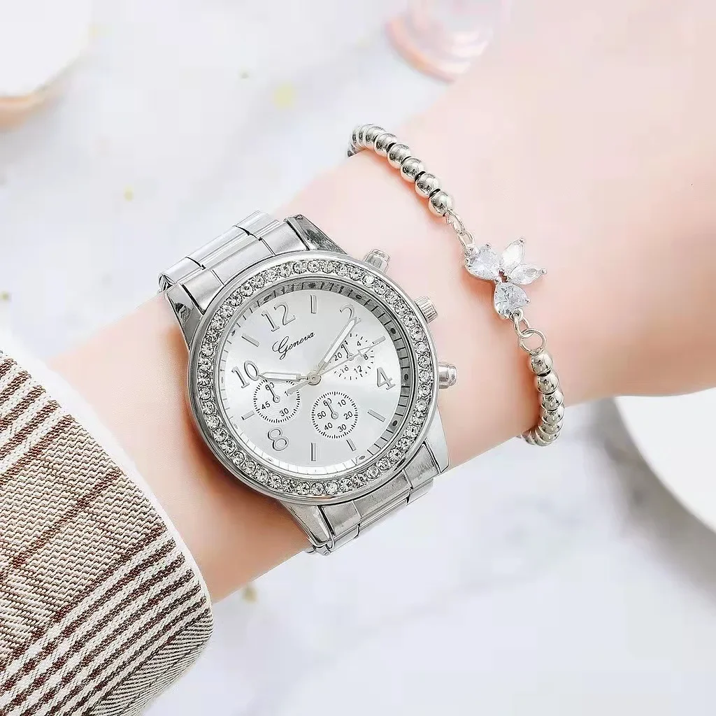 Women\'s Watch Set Geneva Classic Luxury Rhinestone Watch Women Watches Ladies Fashion Gold Clock Reloj Mujer Montre Femme