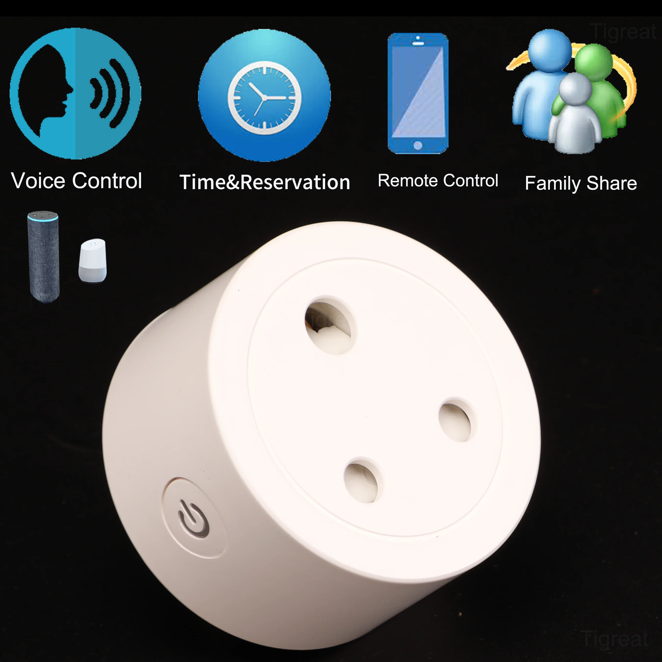 Tigreat WiFi Smart Plug IN، 16A-Bluetooth-Timer/Voice/Remote Control-Tuya/SmartLife/Alexa/Ifttt/Google Home Automation Socket