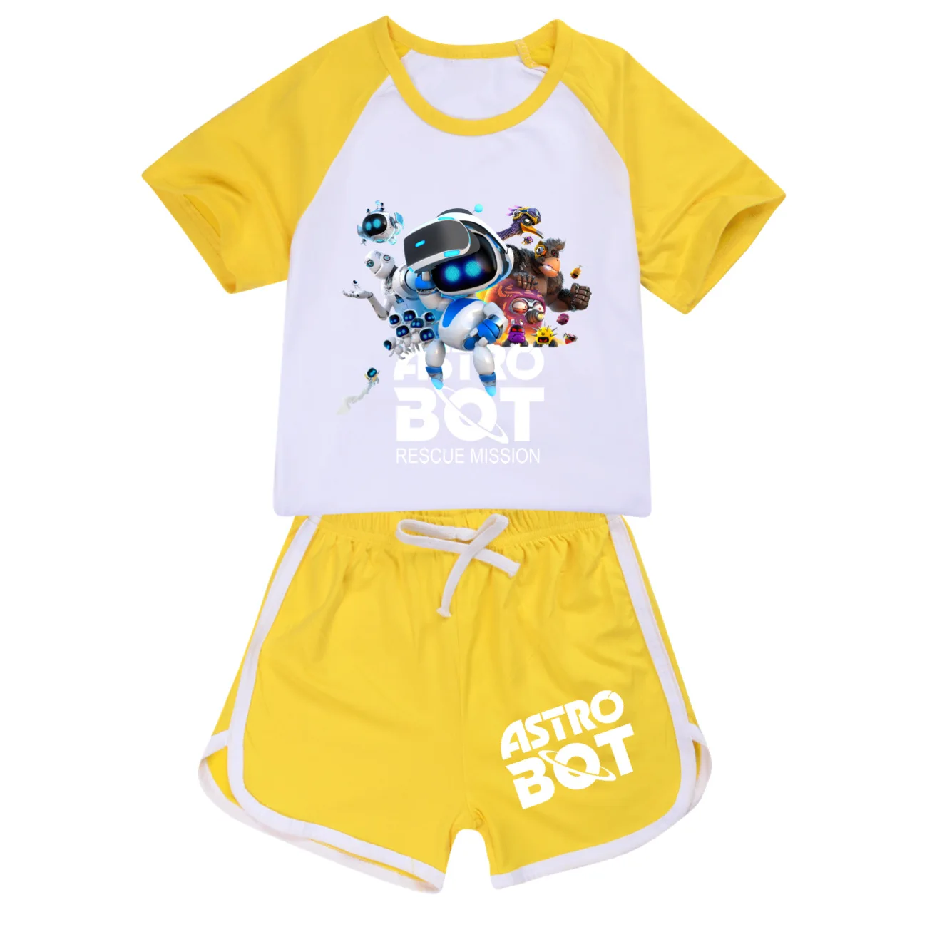 New Game ASTRO BOT Tshirt Kids Playroom Cartoon Astrobot Clothes Set Teen Boys Short Sleeve Tops Shorts 2pcs Set Girls Outfits