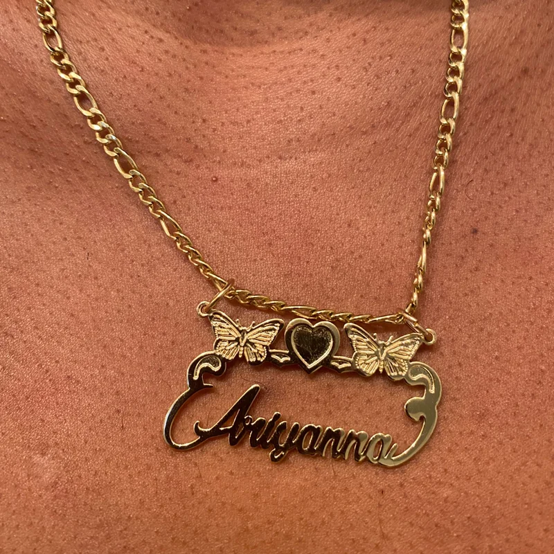 Custom Removable Cartoon Character Name Pendant Gold Color Stainless Steel Heart Nameplate Necklaces For Women Girl Kids