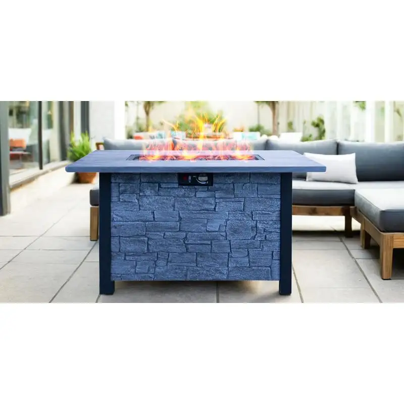 

Стол для костра с газом на открытом воздухе, ширина 44 дюйма x 25 дюймов — 50 000 БТЕ, устойчивый к высоким температурам, экологически чистый, отделка из культивированного камня