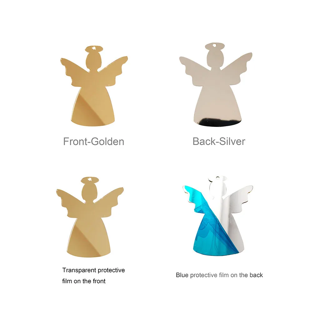 

10Pcs Christmas Decoration Hanging Ornaments Angel Shape Acrylic Mirror Wall Stickers for Home Living Room Bedroom Decor