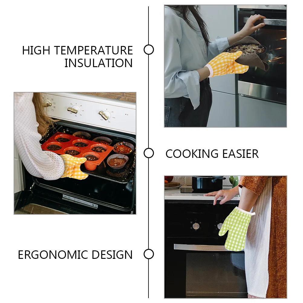 

2pcs Oven Mitts Heat Resistant Baking Gloves Kitchen Cooking Microwave Glove Set For Home Heavy Duty Insulated Hand Protection