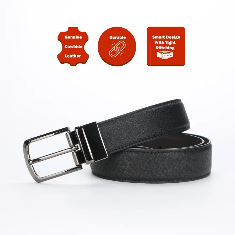 حزام جلد البقر الأصلي للرجال ، مشبك دبوس دوار ، حزام غير رسمي للرجال ، ملابس على الوجهين ، عمل ، 1 #6